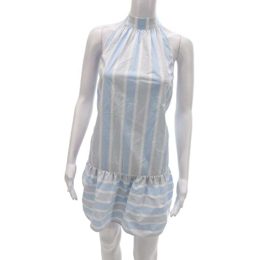 Staud Womens Shift Sundress Light Blue Silk Striped High Neck Size S